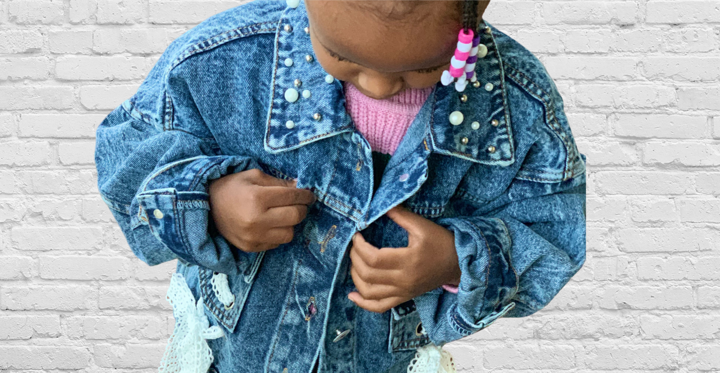 Denim jacket top with diamonds